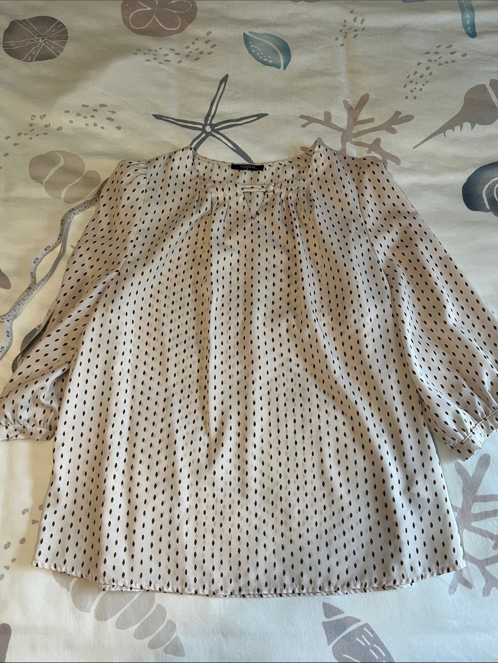 Women's Cream Dot-Print Long Sleeve Blouse